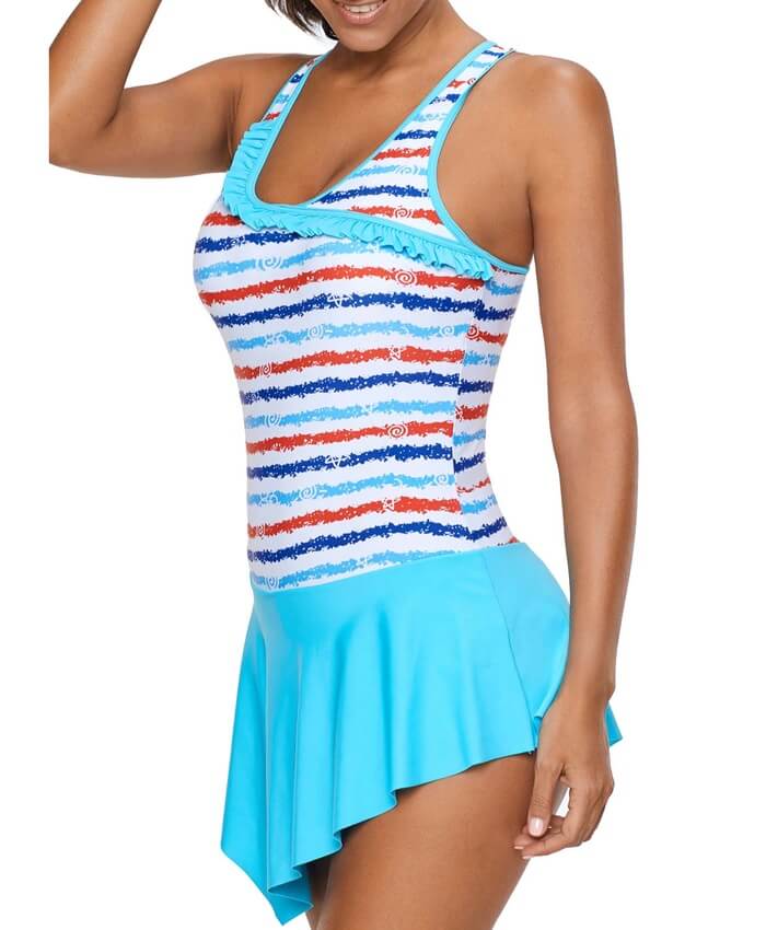Asymmetric Hem Printed Cross Back One Piece Swimdress
